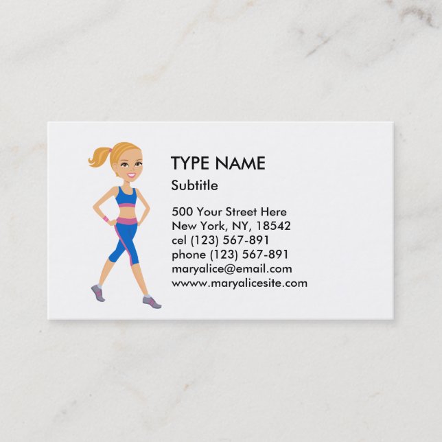 Fitness Girl Cartoon Style 2 Business Card (Front)