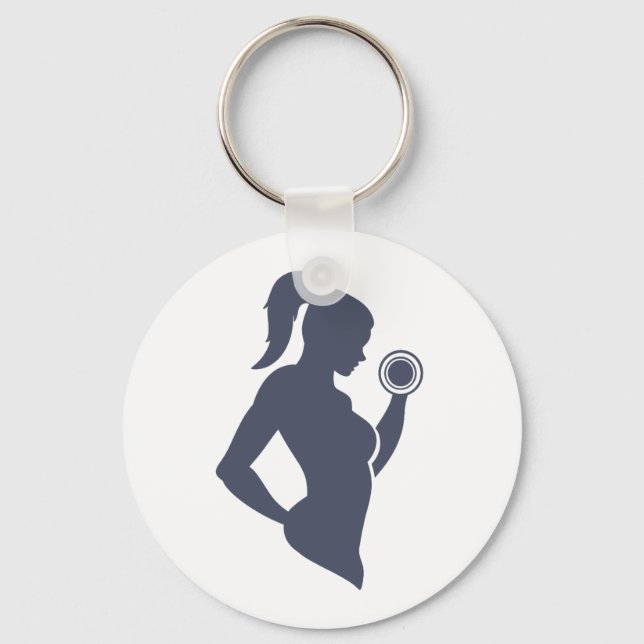 Fitness girl lifting dumbbell keychain (Front)