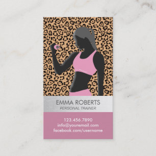 Fitness Girl Personal Trainer Leopard Print Modern Business Card