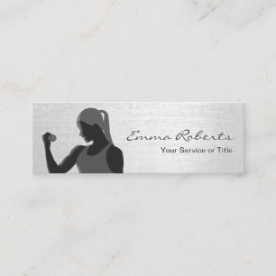 Fitness Girl Trainer Stylish Silver Mini Business Card