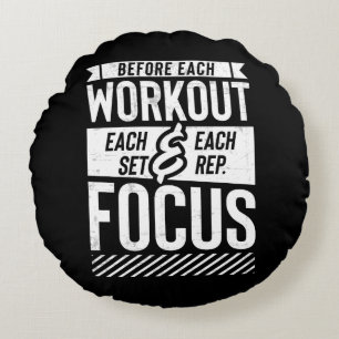 Fitness Gym Workout Motivational Saying Round Pillow