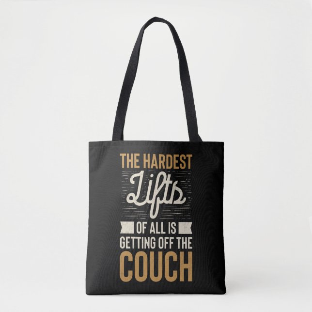 Fitness Gym Workout Weightlifting Quote Tote Bag (Front)