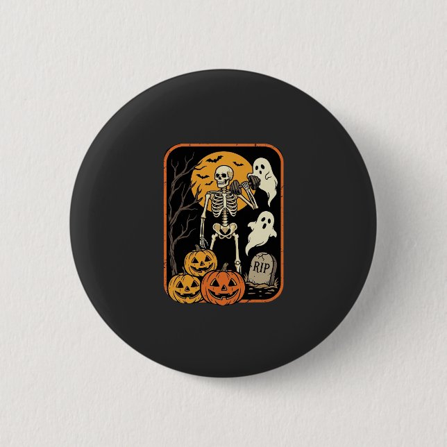 Fitness Halloween Skeleton Ghost Pumpkin Workout D 2 Inch Round Button (Front)