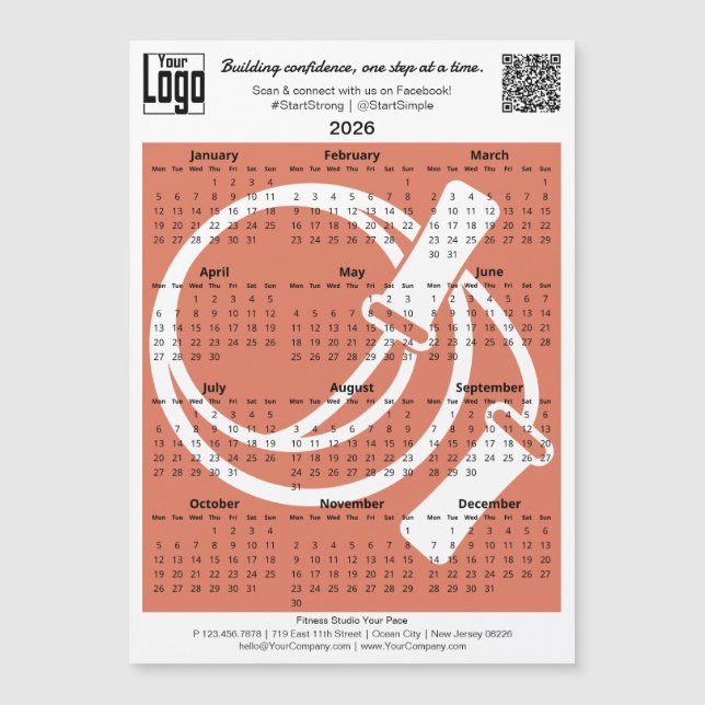 Fitness Logo QR-code Orange 2026 Calendar Magnet (Front)