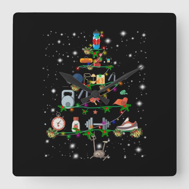Fitness Lover| Gymnastic Instrument Christmas Tree Square Wall Clock (Front)