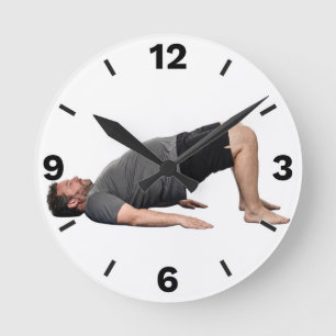 Fitness Man Glute Bridge Workout Exercise Round Clock