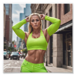 Fitness Neon Armwarmers Girl Posing in Street Photo Print