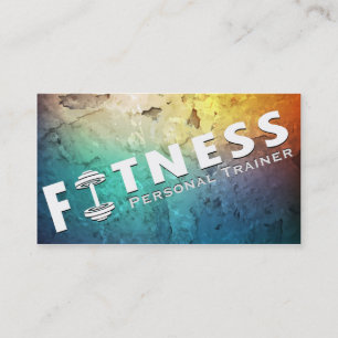 Fitness Personal Trainer Bold Text Dumbbell Logo Business Card