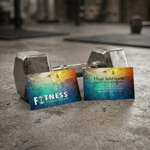Fitness Personal Trainer Bold Text Dumbbell Logo Business Card