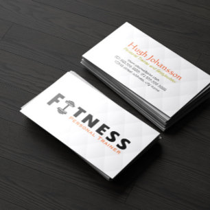 Fitness Personal Trainer Bold Text Dumbbell Logo Business Card