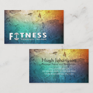 Fitness Personal Trainer Bold Text Dumbbell Logo Business Card