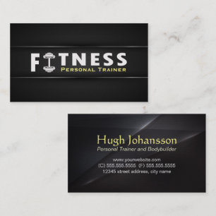 Fitness Personal Trainer Bold Text Dumbbell Logo Business Card