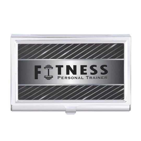 Fitness Personal Trainer Bold Text Dumbbell Logo Business Card Holders