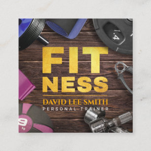 Fitness Personal Trainer Gold Typography Square Bu Business Card