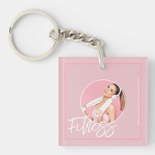 Fitness | Porte - clé de code QR à thème rose (Devant)