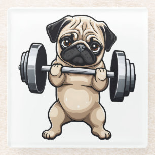 Fitness Pug Glass Coaster