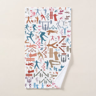 Fitness related symbols background hand towel