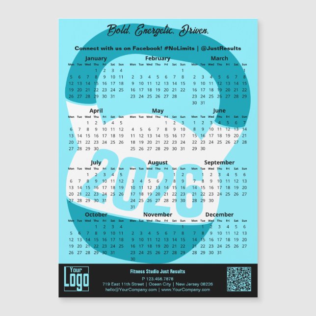 Fitness Slogan Electric-Blue 2026 Calendar Magnet (Devant)