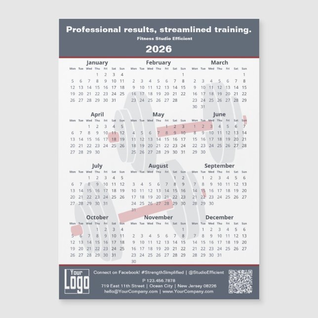 Fitness Slogan Grey White Red 2026 Calendar Magnet (Devant)