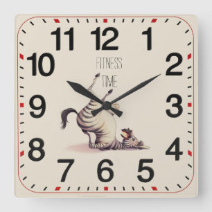 Fitness time fun square wall clock