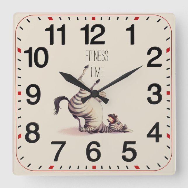 Fitness time fun square wall clock (Front)