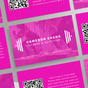 Fitness trainer coach modern pink photo qr code business card