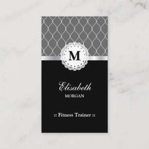 Fitness Trainer - Elegant Black Lace Pattern Business Card