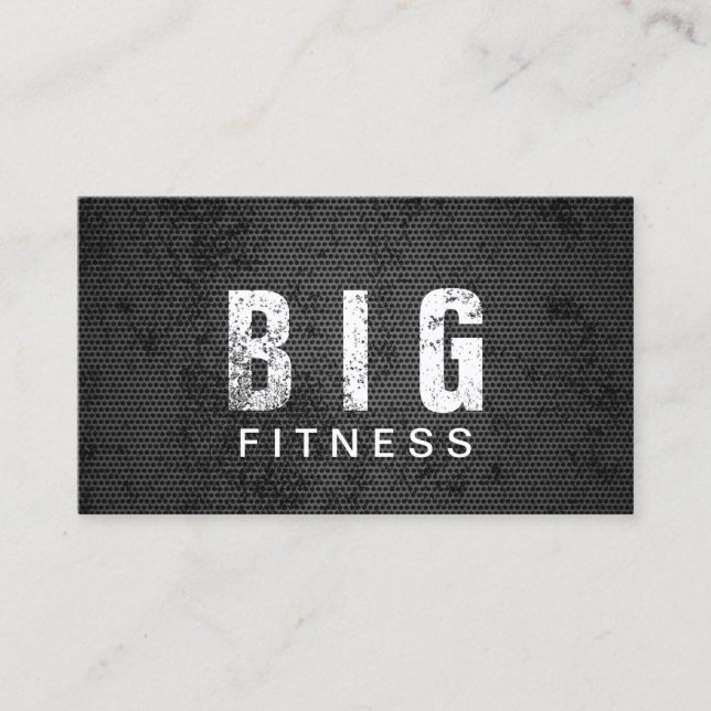 Fitness Trainer Grunge Metal Bold Text Business Card (Front)