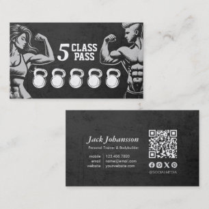 Fitness Trainer Gym Kettlebell Class Pass Loyalty Business Card