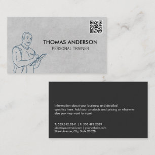 Fitness Trainer Holding Clipboard   QR Code Business Card