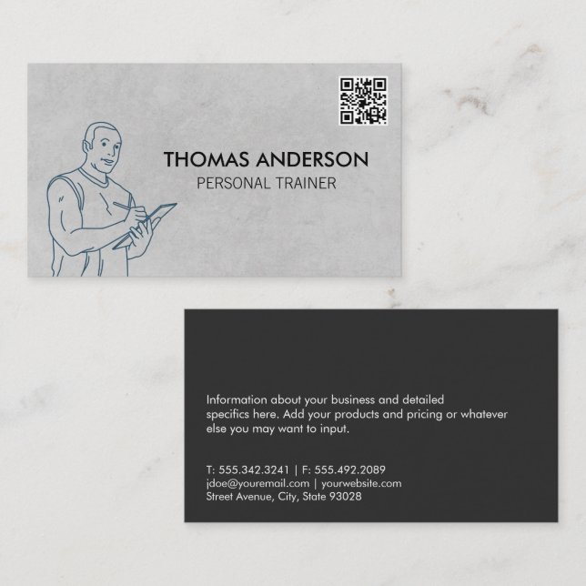 Fitness Trainer Holding Clipboard | QR Code Business Card (Front/Back)