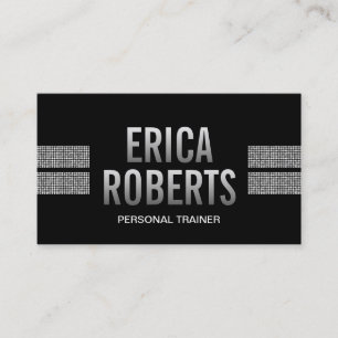 Fitness Trainer Modern Silver Sequins Stripes Dark Business Card