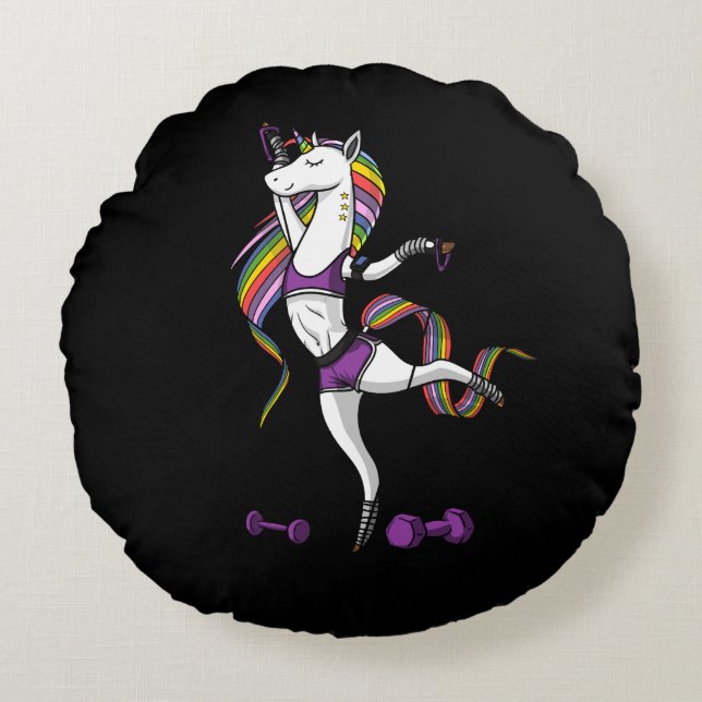 Fitness Unicorn Gym Workout Exercising Training Round Pillow (Front)