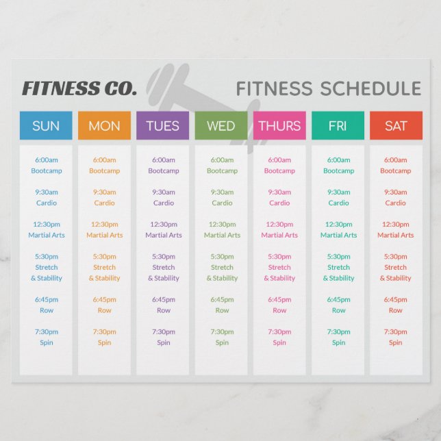 Fitness Weekly Schedule with Class Descriptions Flyer (Front)