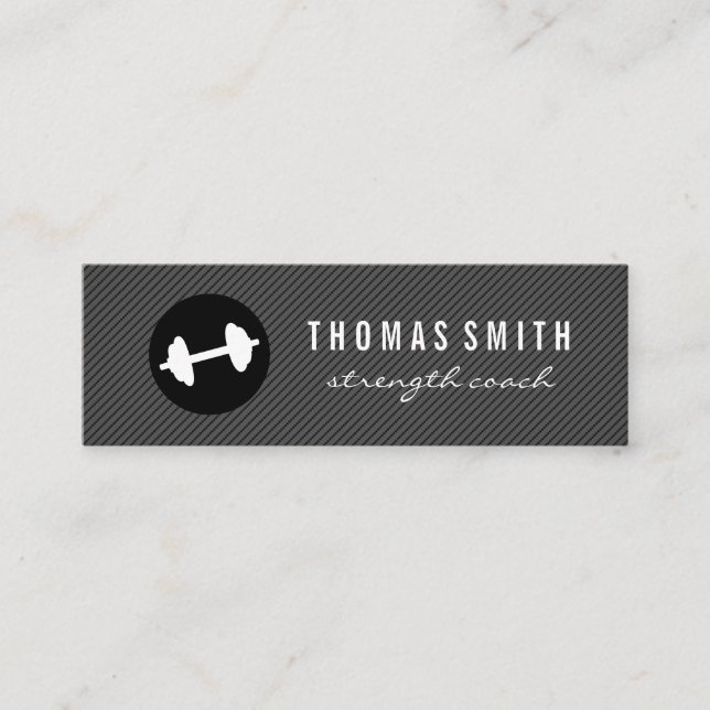 Fitness Weight Dark Grey Pin Stripe Pattern Mini Business Card (Front)