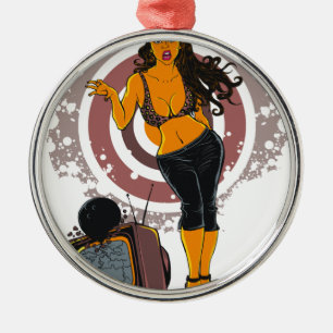 Fitness Women Workout TV Bowling Black Metal Ornament