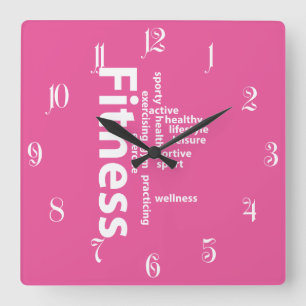 Fitness words square wall clock
