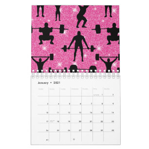 Fitness Workout Gym Sport Pink Glitter Calendar