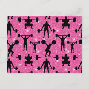 Fitness Workout Gym Sport Pink Glitter Postcard