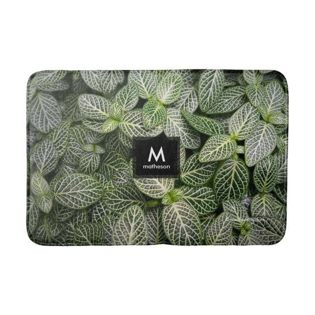 Fittonia Mosaic Plant with Variegated Leaves Bath Mat (Front)