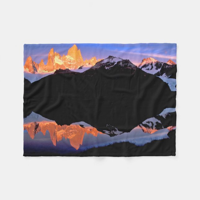 Fitz Roy Group Reflected in Glacial Lakes Fleece Blanket (Front (Horizontal))