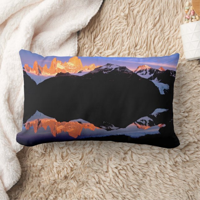 Fitz Roy Group Reflected in Glacial Lakes Lumbar Pillow (Blanket)