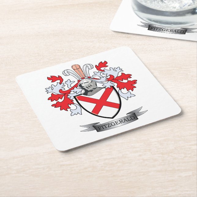 Fitzgerald Coat of Arms Square Paper Coaster (Angled)