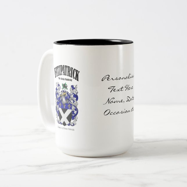 Fitzpatrick Family Crest, Translation & Meaning Two-Tone Coffee Mug (Front Left)