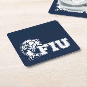 FIU Panthers - White Logo Square Paper Coaster