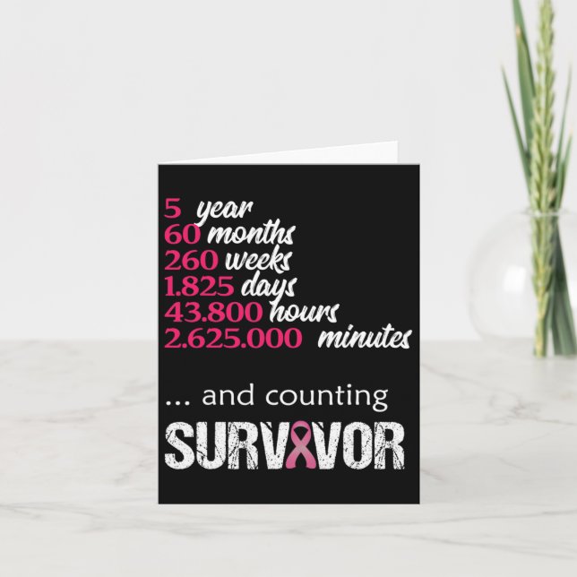 Five 5 Year Survivor Breast Cancer Awareness Gift  Card (Front)