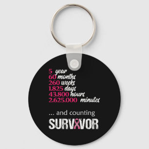 Five 5 Year Survivor Breast Cancer Awareness Gift Keychain