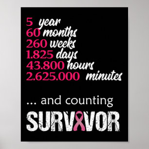 Five 5 Year Survivor Breast Cancer Awareness Gift  Poster