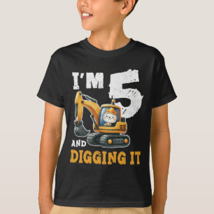 Five 5yr 5th Birthday Digger Boy Construction T-Shirt