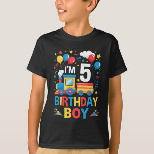 Five 5yr 5th Kids Boys Girls Train Birthday Boy 5 T-Shirt